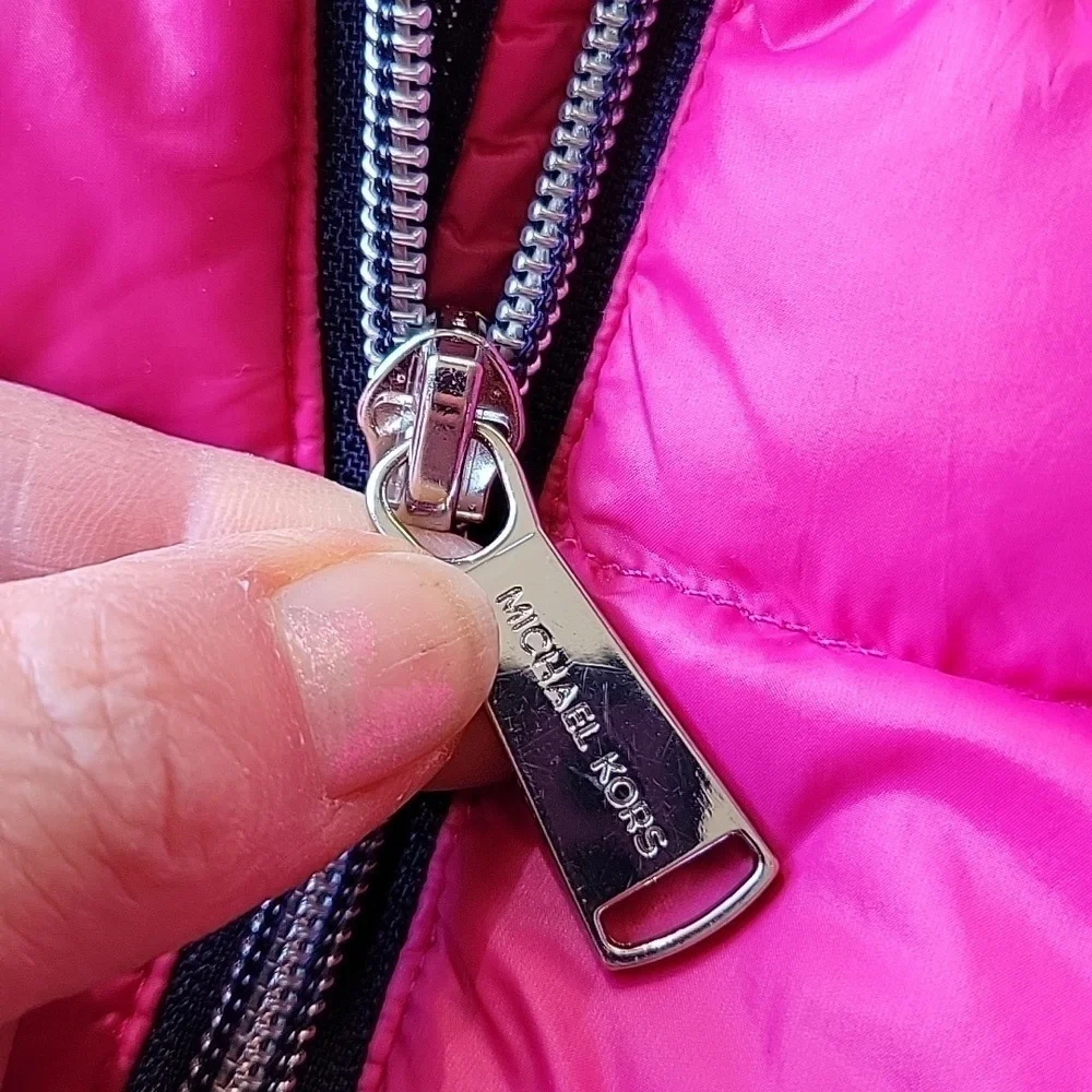 Michael Kors Hot Pink Puffer Ruffle Down Removable Hood Toddler Sz4 Light Jacket
